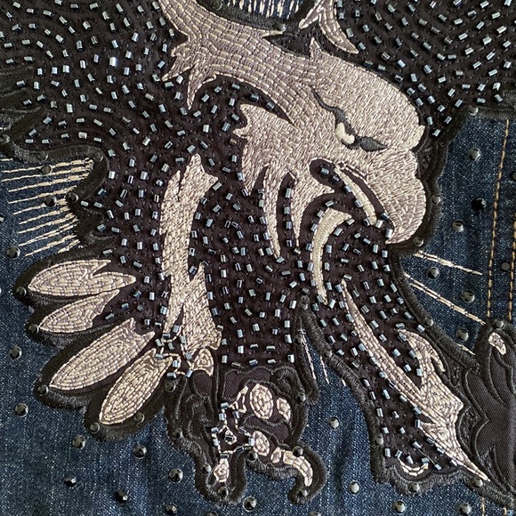 💜 Host Pick 💜 Harley Davidson Eagle heavily embellished jean jacket beading - Picture 11 of 16